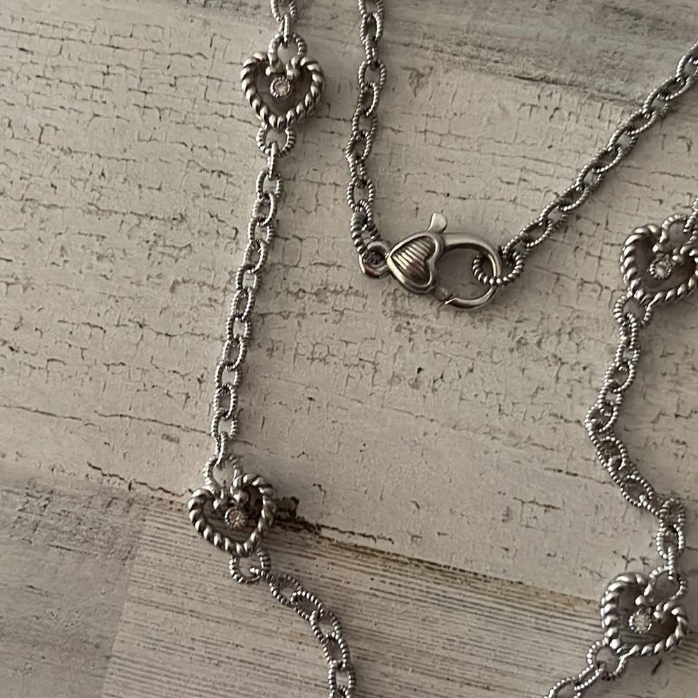 Judith Ripka Pink CZ Heart Enhancer Sterling Silver Station Necklace - Picture 5 of 7